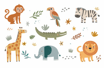 Naklejka premium Safari Animal Family Scene Illustration Wildlife Characters