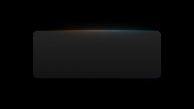 Tech panel rounded text box layout with glowing edges. Abstract SaaS empty interface with deep glow orange light frame and pop up animation on black background.