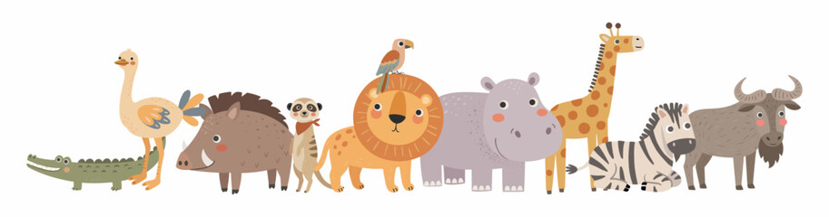 Fototapeta premium Safari Animal Family Scene Illustration with Resting Wildlife Characters