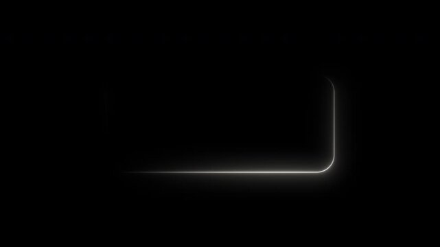 Futuristic tech HUD rectangle text box with glowing neon borders. Blank abstract SaaS layout with white light frame animation and pop up effect.