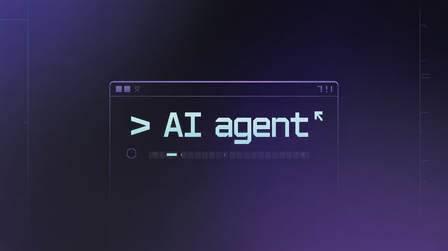 Computer window with "ai agent" text on a purple background, code programming