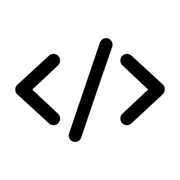 Black coding brackets and slash symbol for programming.