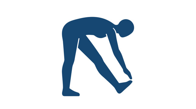 Blue silhouette of a person performing a hamstring stretch.