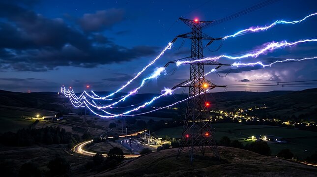 illustration of the flow of electrical energy on a large electricity pole