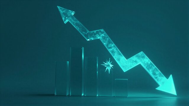 Futuristic glowing arrow graph shows upward trend with transparent
