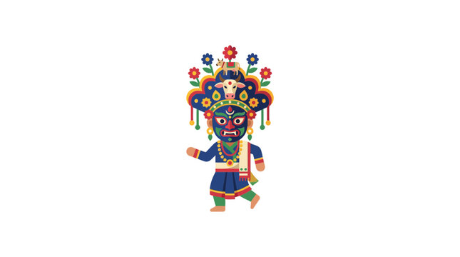 Illustration of a Traditional Assamese Bhaona Performer with Mask