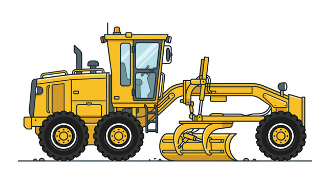 Yellow Motor Grader Construction Vehicle Illustration