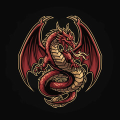 Majestic Red Dragon Illustration Fierce Mythical Creature. © Aza