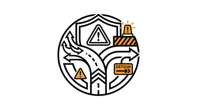 Road Detour Icon: Safety, Warning, Navigation, Obstacle, Choice