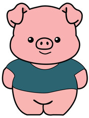 Fototapeta premium Cute Cartoon Pig Character in Blue Shirt Vector Illustration