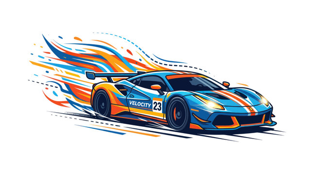 Dynamic Blue Sports Car Racing with Speed Lines, Vector Art