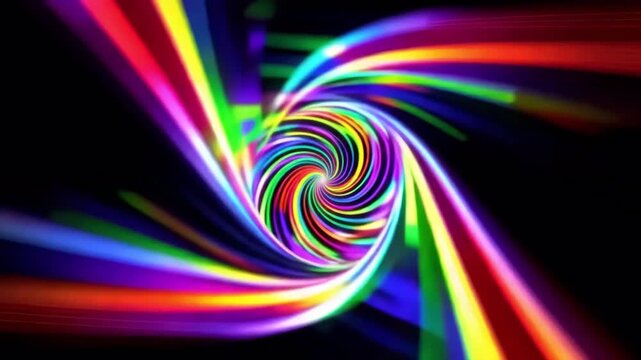 Spiral transition spinning neon rainbow light lines vortex tunnel on alpha channel reveal animation
