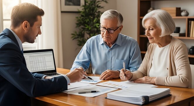 Senior Couple Meeting Financial Advisor for Retirement Planning