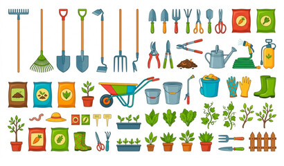 Fototapeta premium Agriculture Farming Tools and Garden Equipment Flat Vector Set