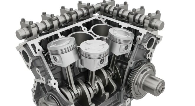 Detailed internal combustion engine cutaway showing components