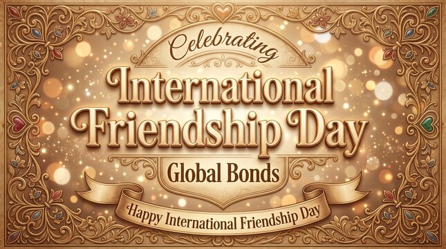 International friendship day greeting with elegant gold text