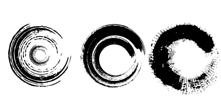 Vector brush strokes circles of paint on a white background. The circle is an ink drawing with the texture of brush strokes.