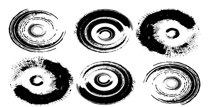 Vector brush strokes circles of paint on a white background. The circle is an ink drawing with the texture of brush strokes.