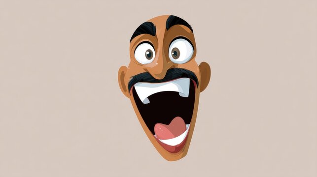 Cartoon male character with exaggerated facial expression showing excitement and joy