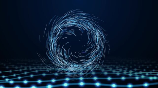 Futuristic blue hexagon grid animation, cyber digital honeycomb technology with glowing light particles background video.