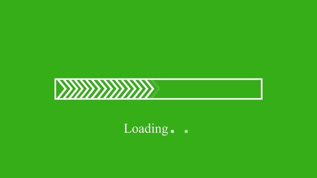 Animated loading bar with chevron pattern on green screen background indicating progress