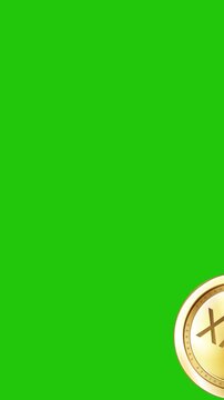 A vertical orientation loop animation featuring 3D gold coins debossed with "XAF Central African CFA Franc" falling smoothly from the top against a chroma key green screen background.