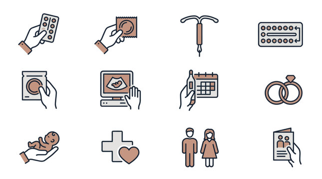 Various Contraceptive Methods and Family Planning Icons
