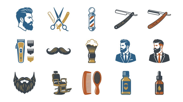 Vintage barber tools and styles in a classic layout