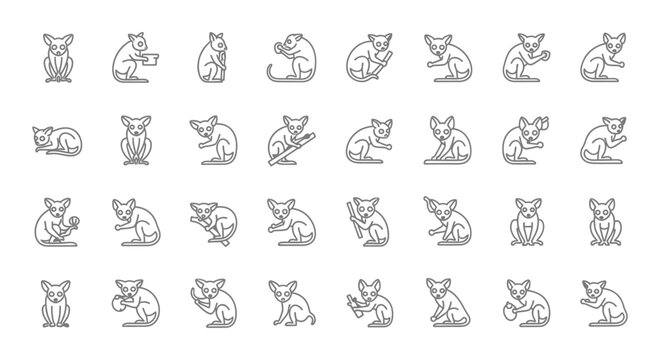 Set of lemur line icons various poses and actions illustrated
