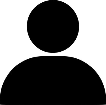 Minimalist user profile icon with a black silhouette of a head and shoulders, suitable for default avatar templates, account buttons, web interfaces, and mobile apps.