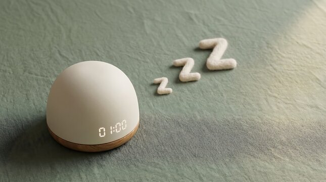 Minimalist Digital Alarm Clock on Green Fabric with ZZZ Sleep Symbol
