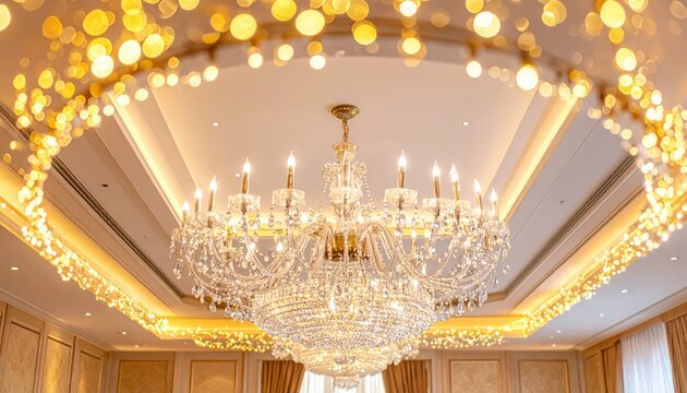Crystal Chandelier Glow Border, Opulent Hanging Light Fixture Frame, Sparkling Luxury Event Backdrop for Weddings and Gala Invitations, Bright Elegant Ceiling Light Effect