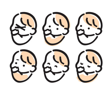 赤ちゃんの表情別アイコン6種セットのシンプルカラー