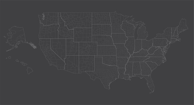 USA State & County Boundary Vector Illustration Map