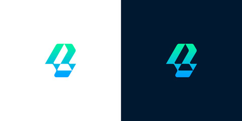 Abstract geometric letter B and number 4 logo design concept with blue green gradient © Eunois