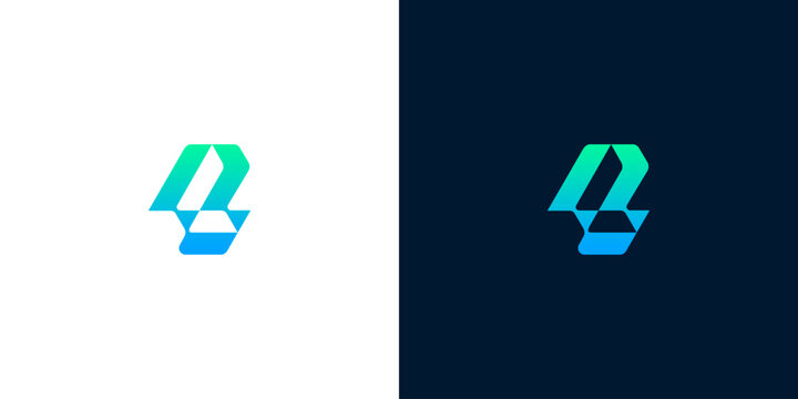 Abstract geometric letter B and number 4 logo design concept with blue green gradient