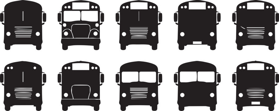 School Bus Collection Silhouette Bundle Vector Set, School Transportation Icons, Front Side Rear View School Bus, Back to School Transportation Clipart