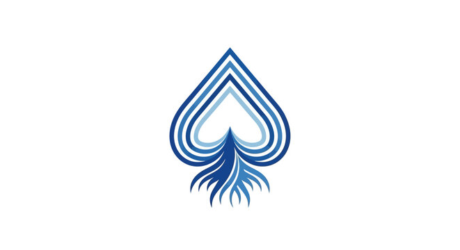 Artistic blue spade logo with flowing line patterns.