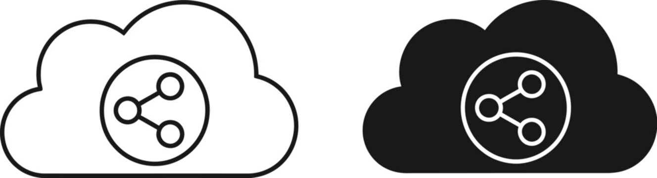 Two cloud icons featuring a share symbol representing network file storage and data sharing tech