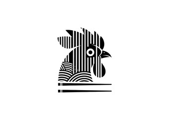 Black rooster head profile with internal wave patterns. © ikk