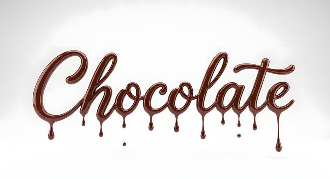 The word chocolate written in elegant, glossy, liquid chocolate typography isolated on white background