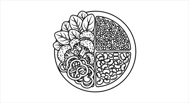 Healthy Food Bowl Illustration with Fresh Ingredients.