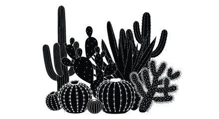 Black and white cactus illustration © MohammadMasud