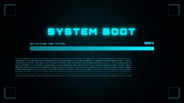 Cyberpunk Neon Horizontal Progress Bar with Data Streams and System Boot Text