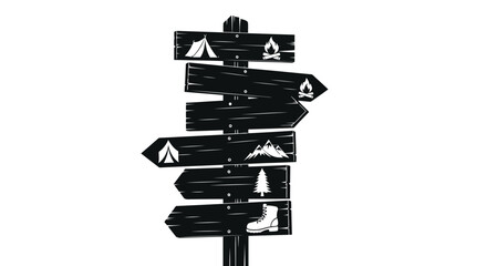 Black and white directional signpost for camping and hiking © MohammadMasud