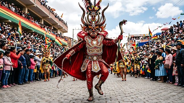 Traditional Diablada Dancer at Oruro Carnival in Bolivia