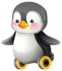 Obraz premium Cute Baby Penguin Toy with Wheels Vector Illustration