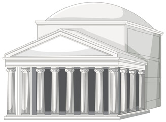 Naklejka premium Classical Greek Temple Vector Illustration with Columns and Dome
