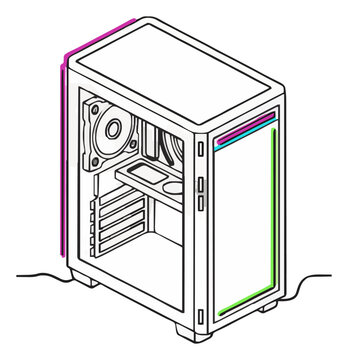 Gamer PC Case Continuous Line Art Vector Icon. Generative AI