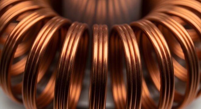Close-up of Copper Wire Wound Toroidal Coil.